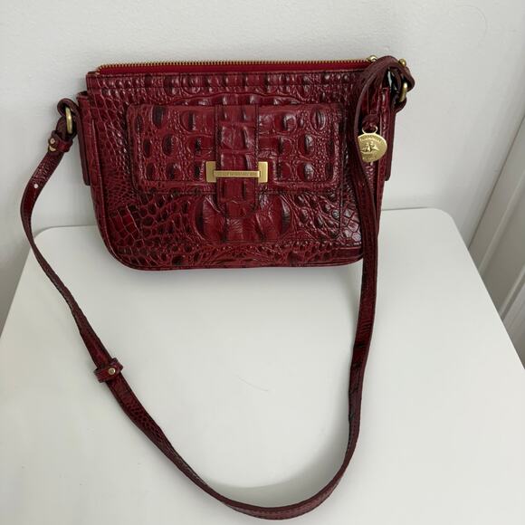 Brahmin Red Embossed Croc Leather Shoulder Mini Bag Purse Gold Hardware - Picture 10 of 12